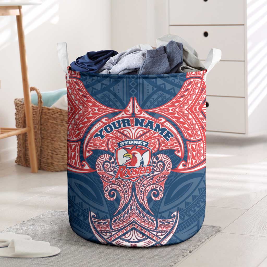 Personalized Sydney Roosters Laundry Basket Polynesian Tribal Pattern Style