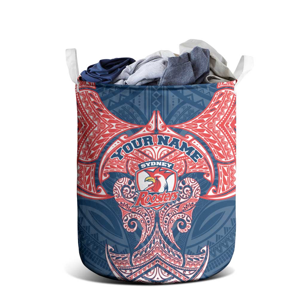 Personalized Sydney Roosters Laundry Basket Polynesian Tribal Pattern Style