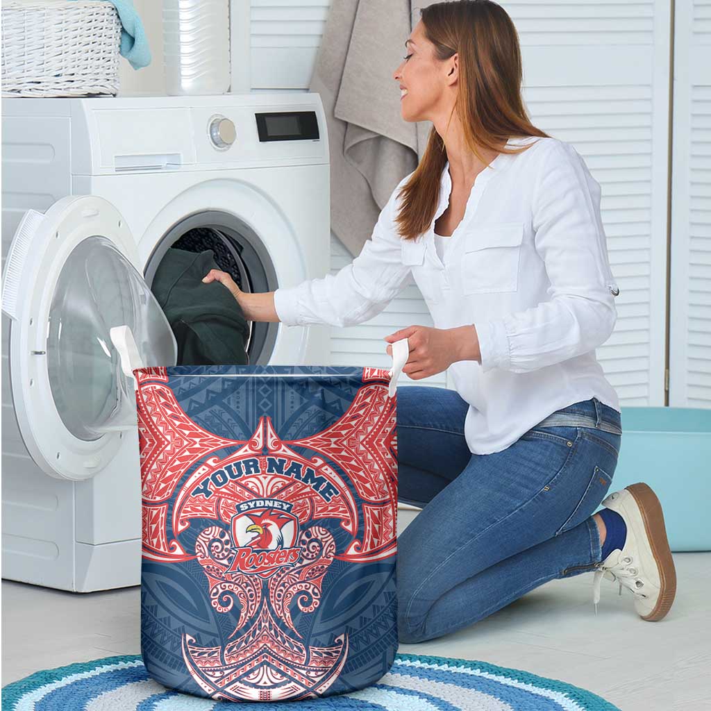 Personalized Sydney Roosters Laundry Basket Polynesian Tribal Pattern Style