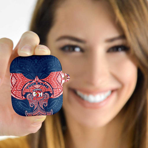 Personalized Sydney Roosters AirPods Case Polynesian Tribal Pattern Style