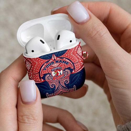 Personalized Sydney Roosters AirPods Case Polynesian Tribal Pattern Style