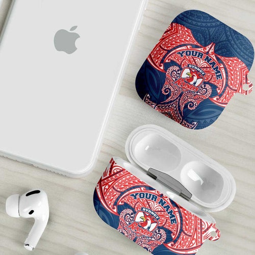 Personalized Sydney Roosters AirPods Case Polynesian Tribal Pattern Style