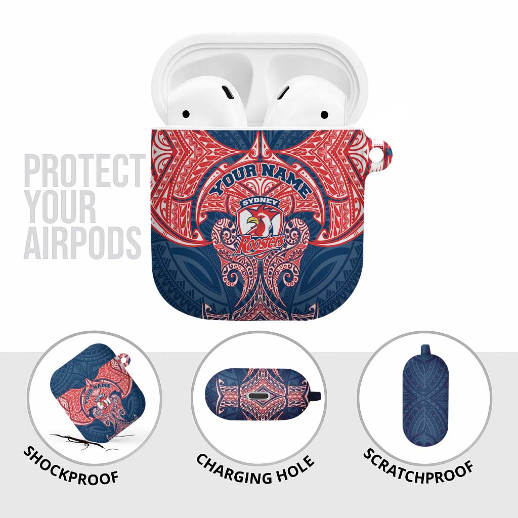 Personalized Sydney Roosters AirPods Case Polynesian Tribal Pattern Style