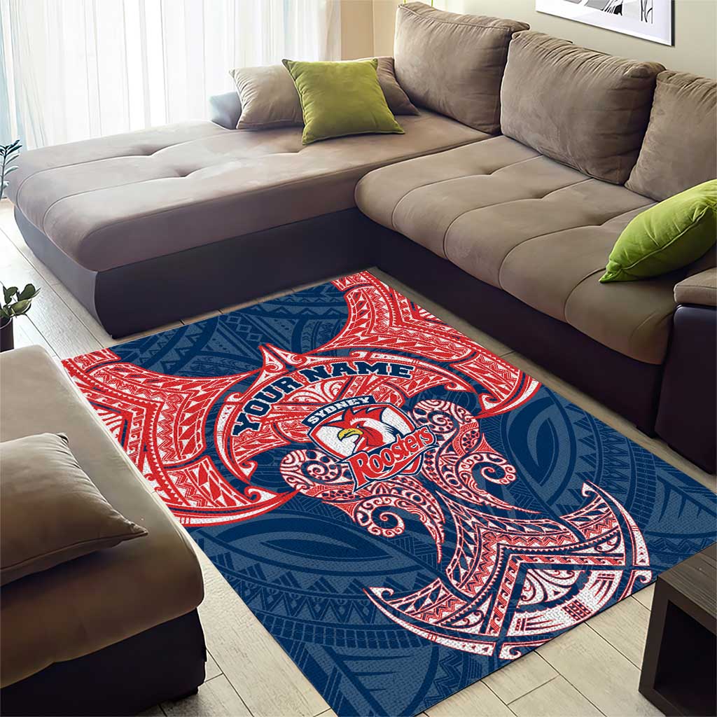 Personalized Sydney Roosters Area Rug Polynesian Tribal Pattern Style