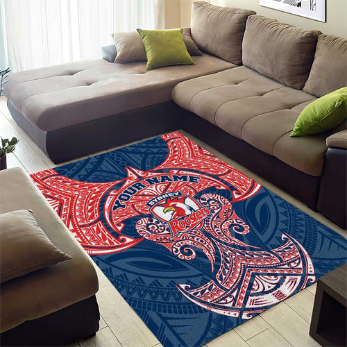 Personalized Sydney Roosters Area Rug Polynesian Tribal Pattern Style