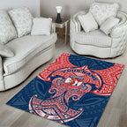 Personalized Sydney Roosters Area Rug Polynesian Tribal Pattern Style