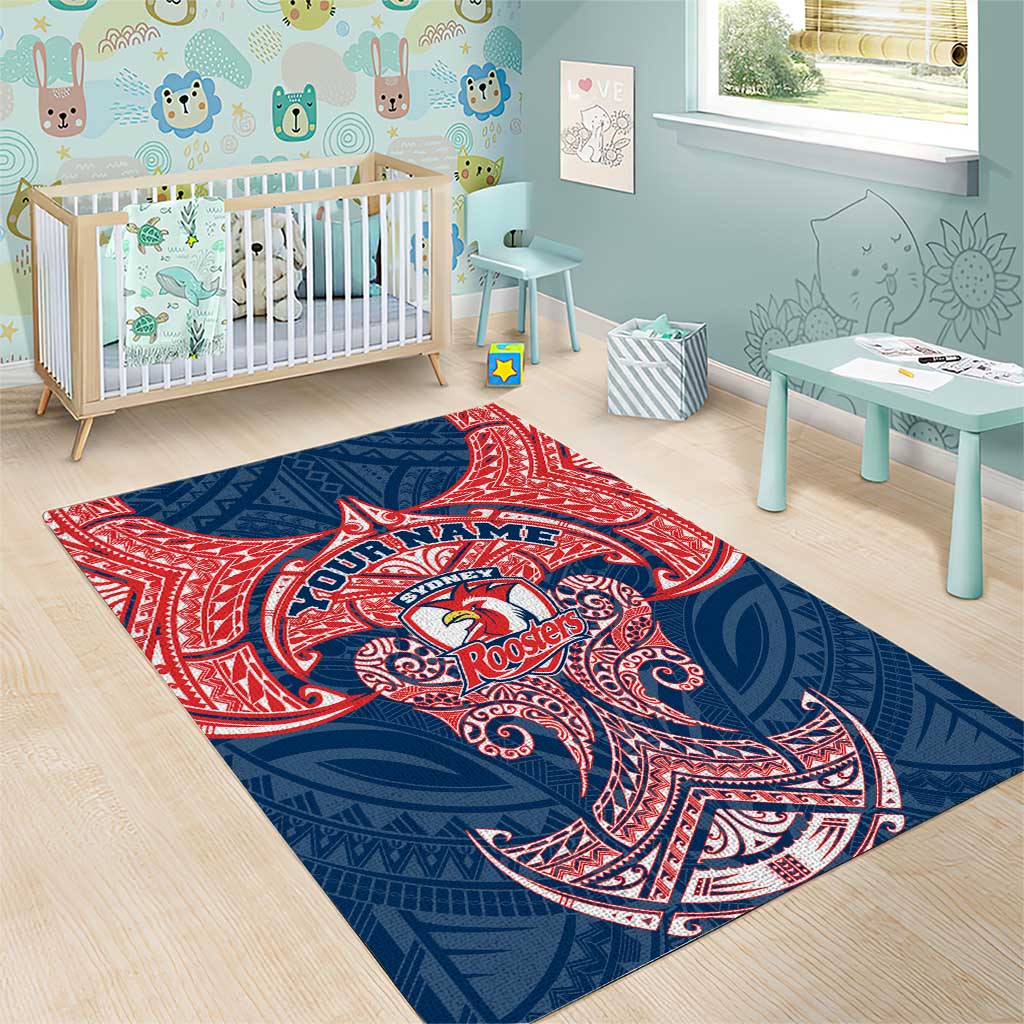 Personalized Sydney Roosters Area Rug Polynesian Tribal Pattern Style