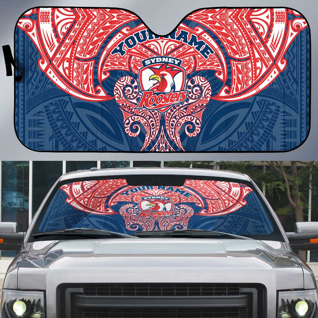Personalized Sydney Roosters Auto Sun Shade Polynesian Tribal Pattern Style