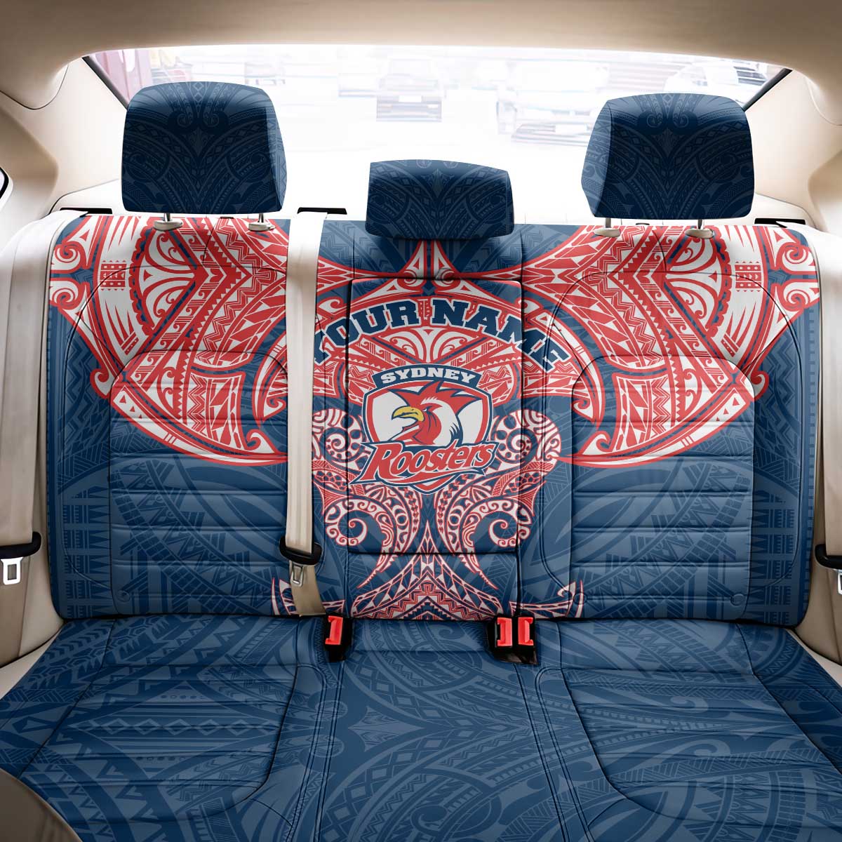 Personalized Sydney Roosters Back Car Seat Cover Polynesian Tribal Pattern Style
