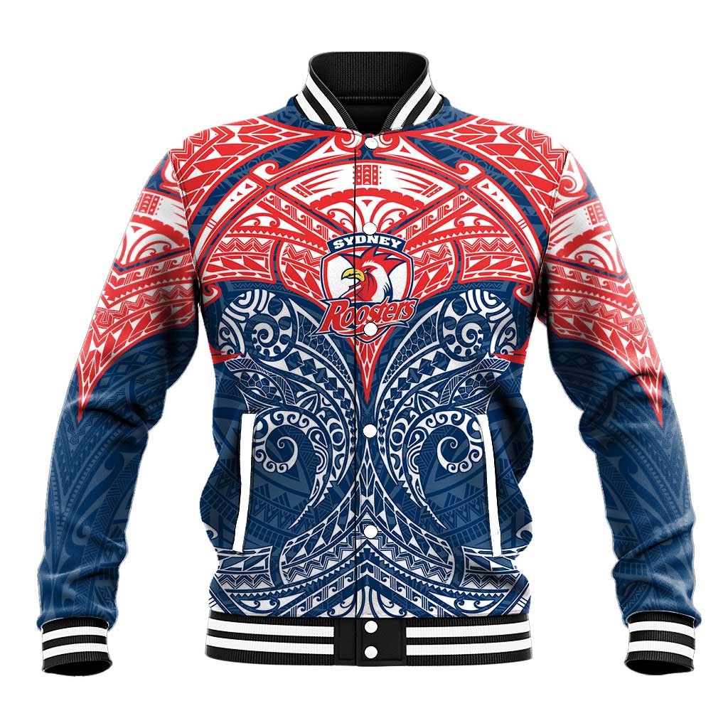 Personalized Sydney Roosters Baseball Jacket Polynesian Tribal Pattern Style