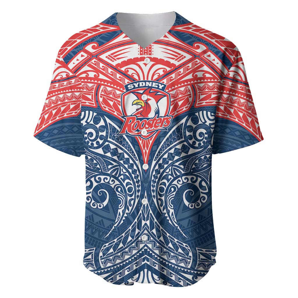 Personalized Sydney Roosters Baseball Jersey Polynesian Tribal Pattern Style