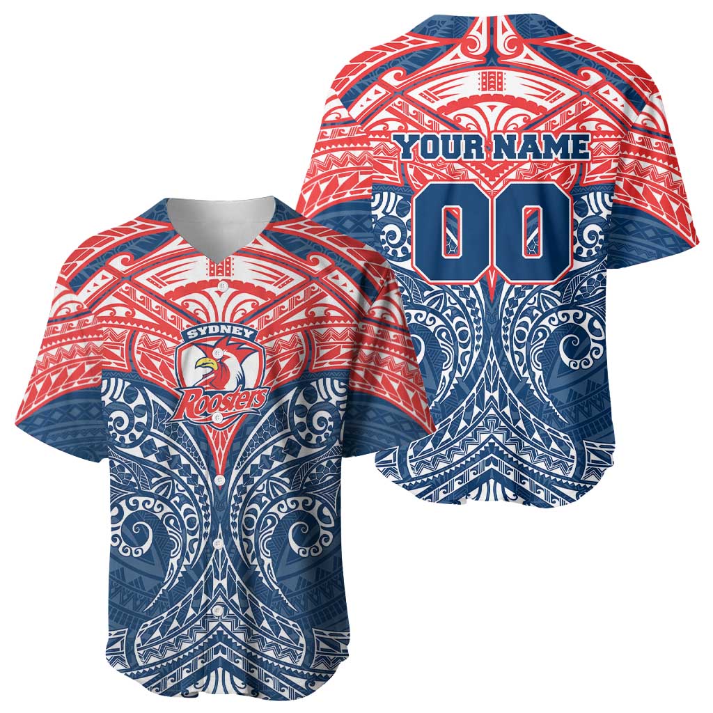Personalized Sydney Roosters Baseball Jersey Polynesian Tribal Pattern Style