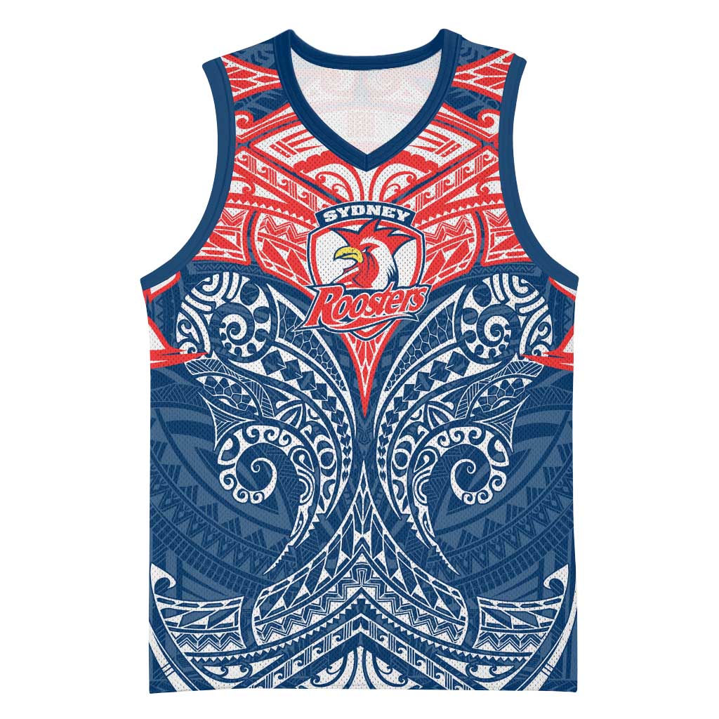 Personalized Sydney Roosters Basketball Jersey Polynesian Tribal Pattern Style