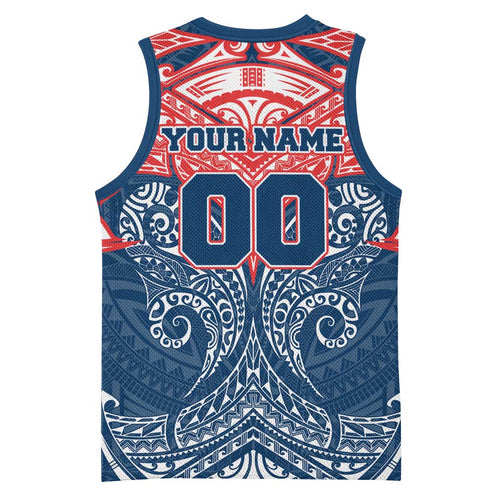 Personalized Sydney Roosters Basketball Jersey Polynesian Tribal Pattern Style