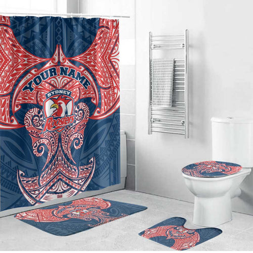 Personalized Sydney Roosters Bathroom Set Polynesian Tribal Pattern Style