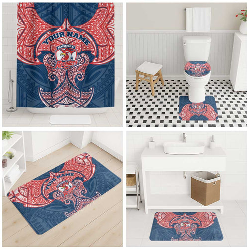 Personalized Sydney Roosters Bathroom Set Polynesian Tribal Pattern Style