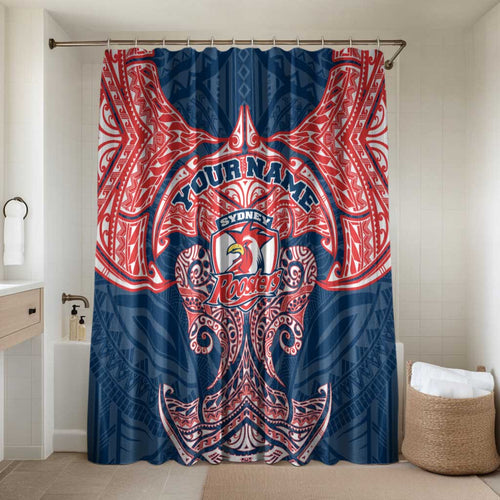 Personalized Sydney Roosters Bathroom Set Polynesian Tribal Pattern Style