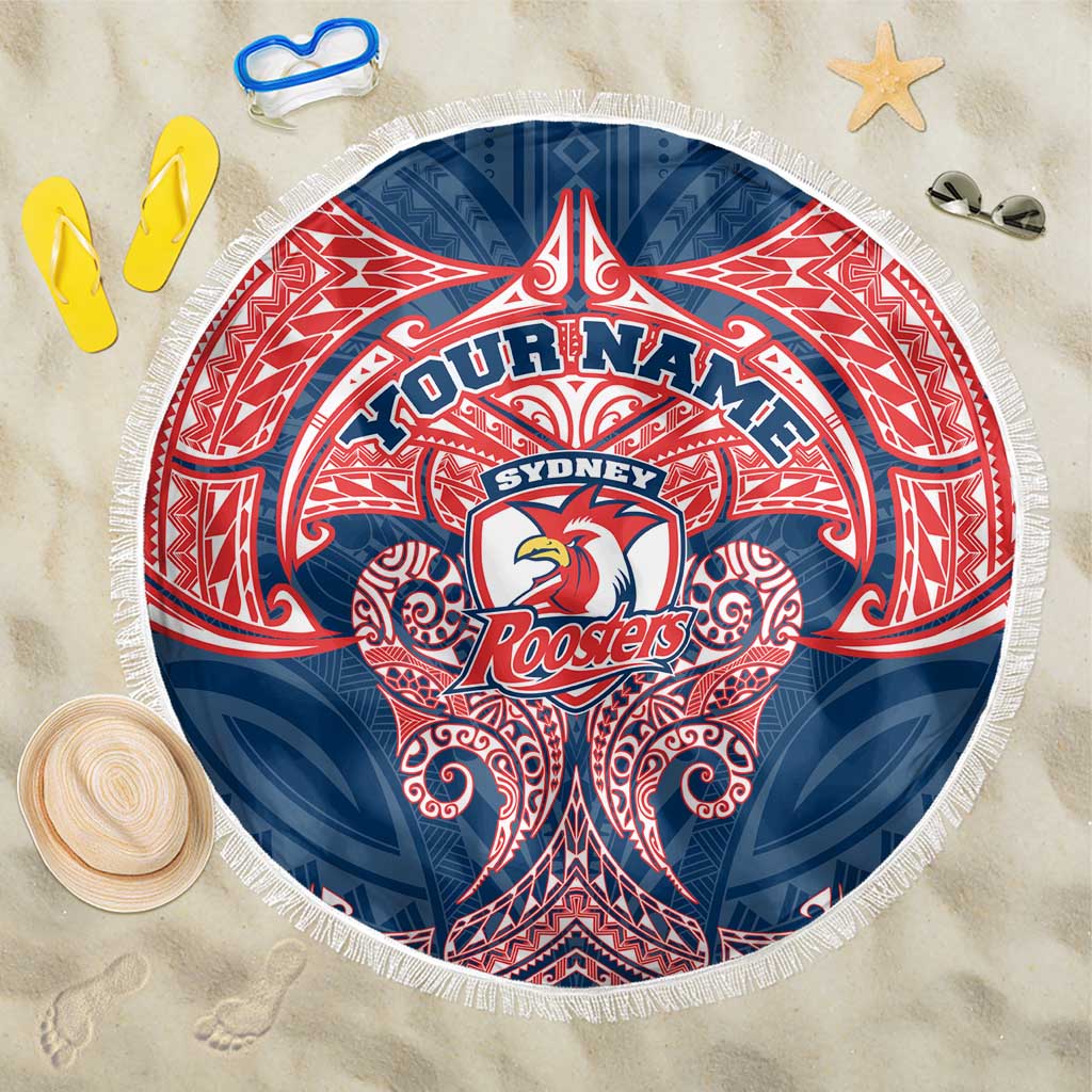 Personalized Sydney Roosters Beach Blanket Polynesian Tribal Pattern Style