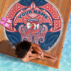 Personalized Sydney Roosters Beach Blanket Polynesian Tribal Pattern Style