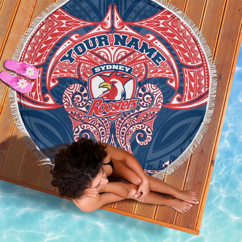 Personalized Sydney Roosters Beach Blanket Polynesian Tribal Pattern Style