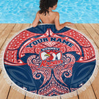 Personalized Sydney Roosters Beach Blanket Polynesian Tribal Pattern Style