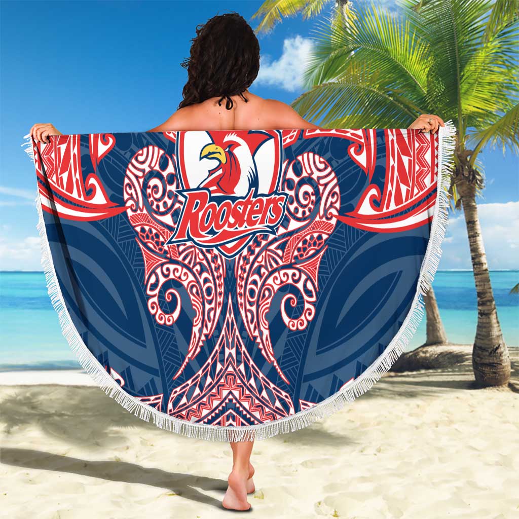 Personalized Sydney Roosters Beach Blanket Polynesian Tribal Pattern Style