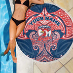 Personalized Sydney Roosters Beach Blanket Polynesian Tribal Pattern Style