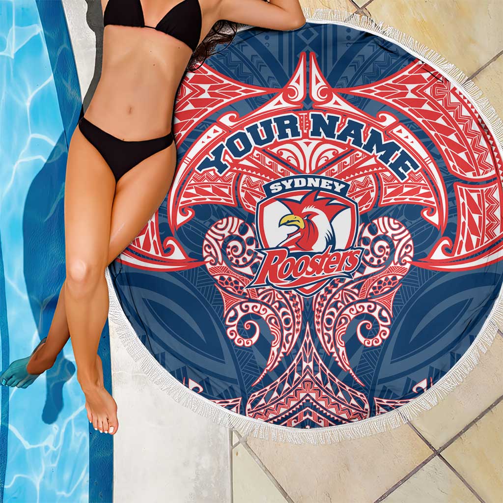 Personalized Sydney Roosters Beach Blanket Polynesian Tribal Pattern Style