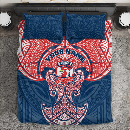 Personalized Sydney Roosters Bedding Set Polynesian Tribal Pattern Style