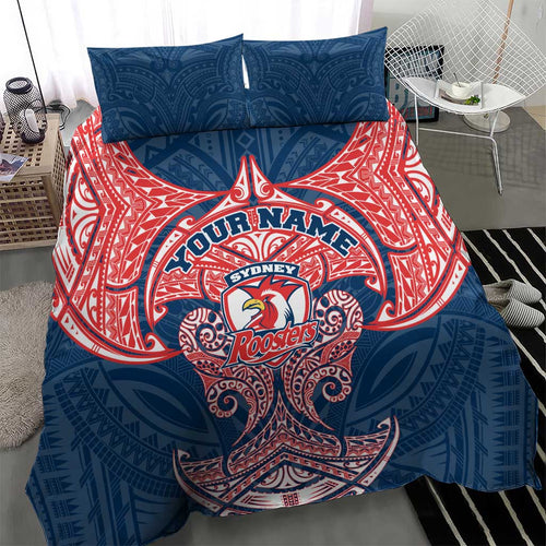 Personalized Sydney Roosters Bedding Set Polynesian Tribal Pattern Style