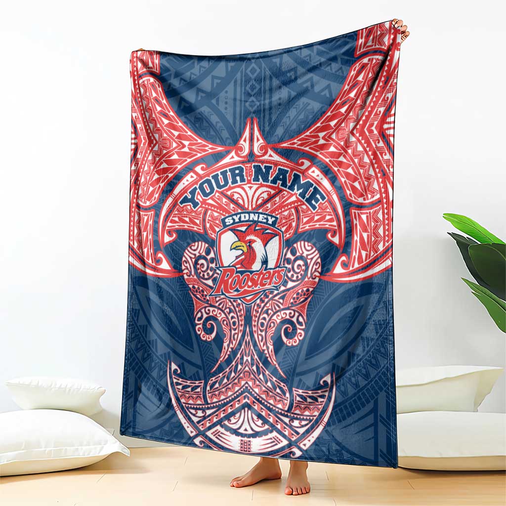 Personalized Sydney Roosters Blanket Polynesian Tribal Pattern Style
