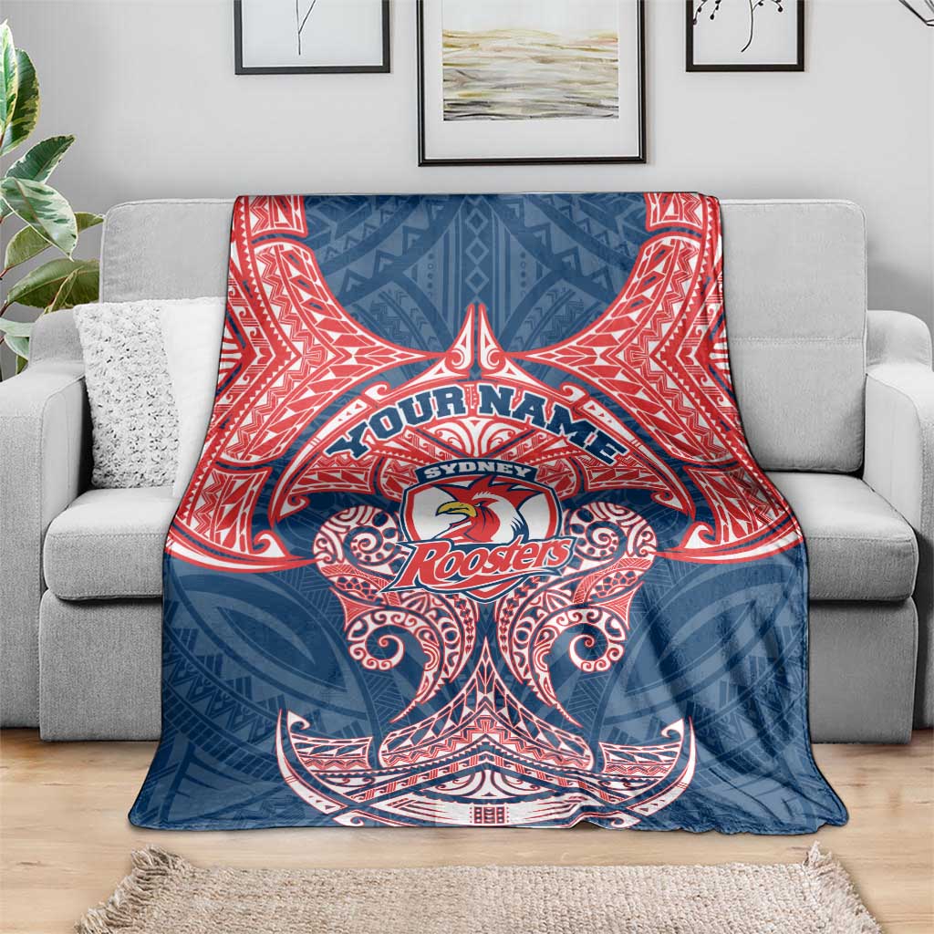 Personalized Sydney Roosters Blanket Polynesian Tribal Pattern Style