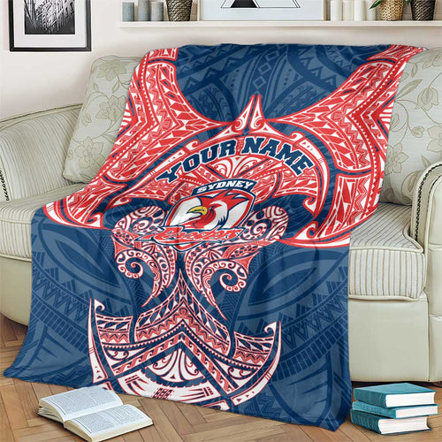 Personalized Sydney Roosters Blanket Polynesian Tribal Pattern Style