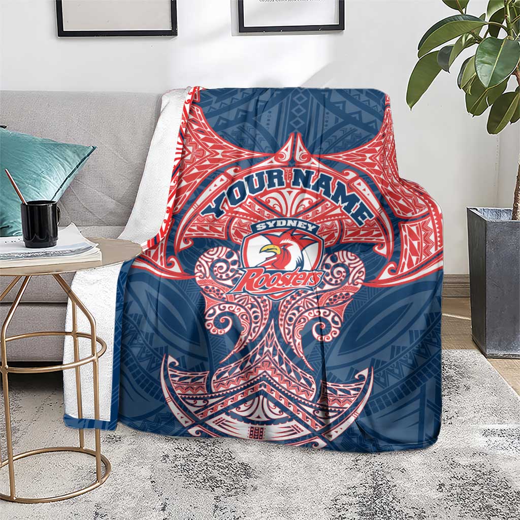 Personalized Sydney Roosters Blanket Polynesian Tribal Pattern Style