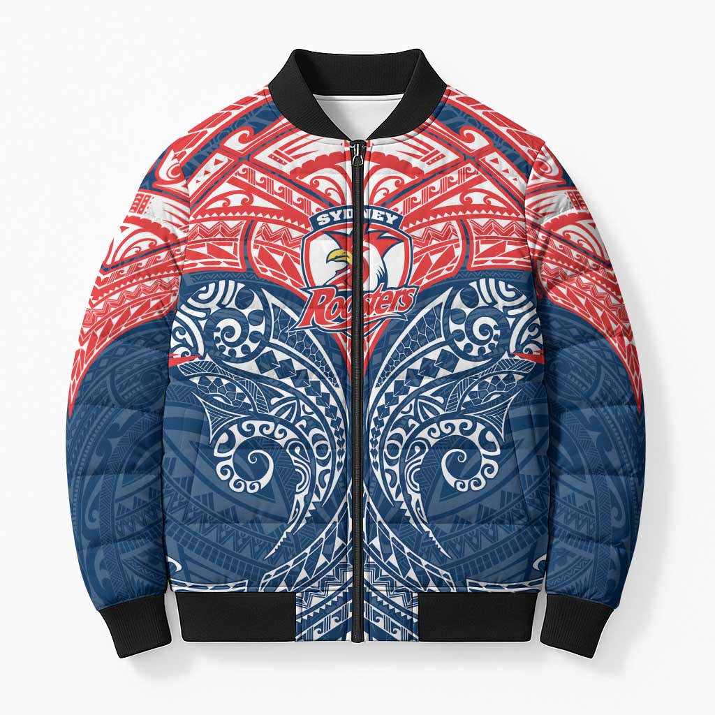 Personalized Sydney Roosters Bomber Puffer Jacket Polynesian Tribal Pattern Style