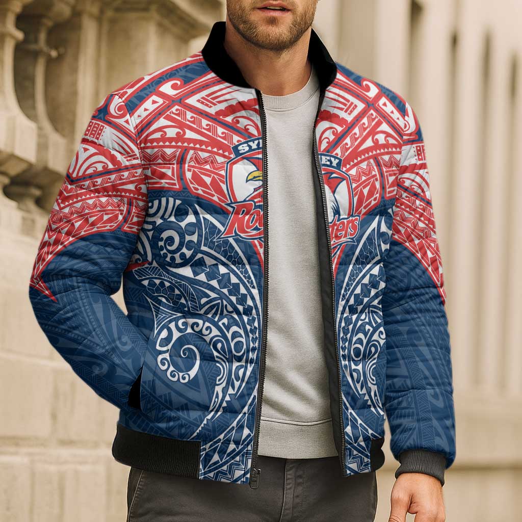 Personalized Sydney Roosters Bomber Puffer Jacket Polynesian Tribal Pattern Style