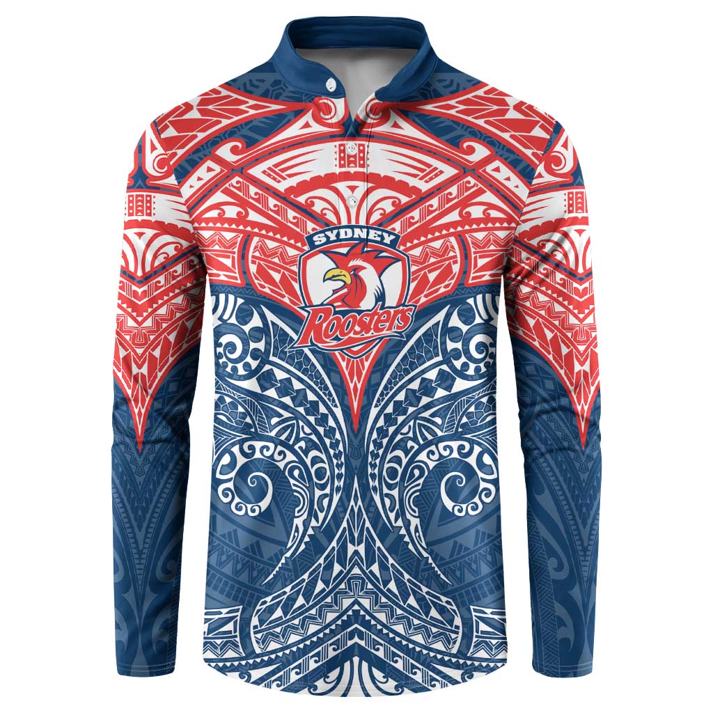 Personalized Sydney Roosters Button Sweatshirt Polynesian Tribal Pattern Style
