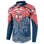 Personalized Sydney Roosters Button Sweatshirt Polynesian Tribal Pattern Style