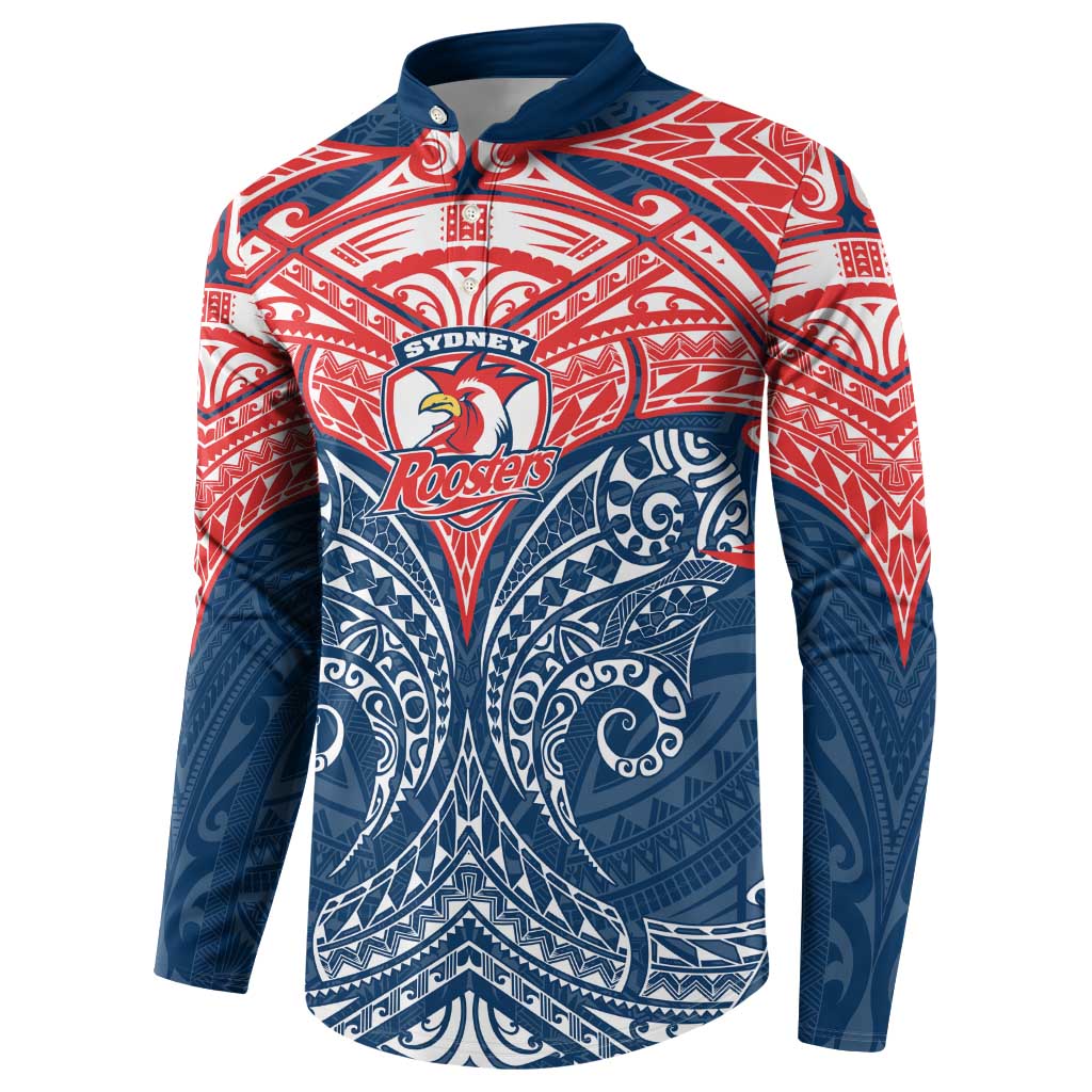 Personalized Sydney Roosters Button Sweatshirt Polynesian Tribal Pattern Style