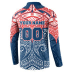 Personalized Sydney Roosters Button Sweatshirt Polynesian Tribal Pattern Style