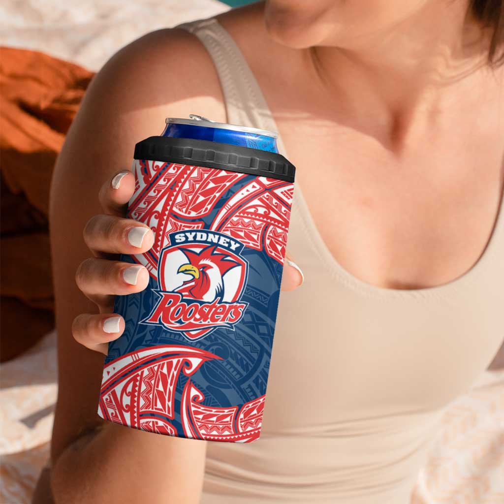 Personalized Sydney Roosters 4 in 1 Can Cooler Tumbler Polynesian Tribal Pattern Style