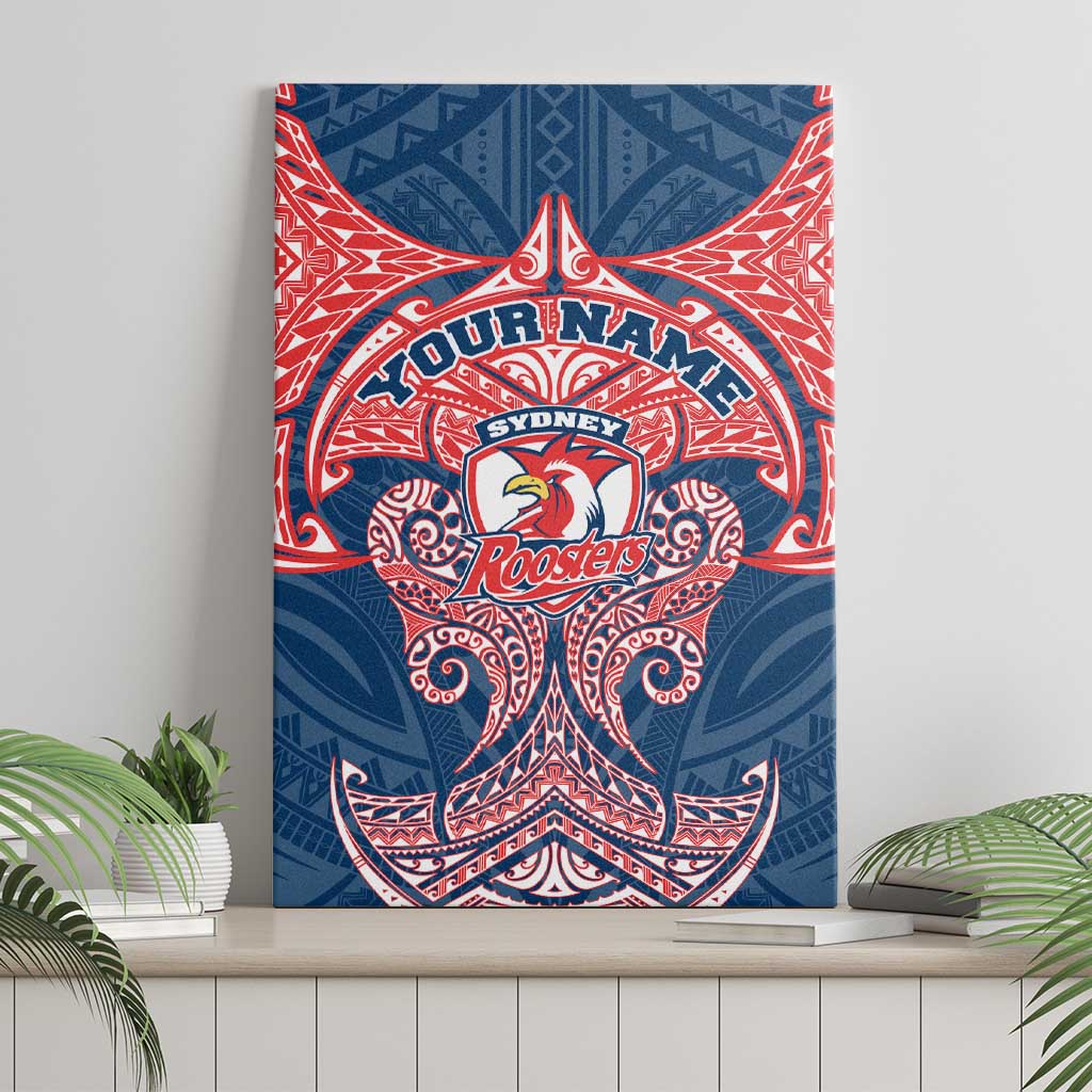 Personalized Sydney Roosters Canvas Wall Art Polynesian Tribal Pattern Style