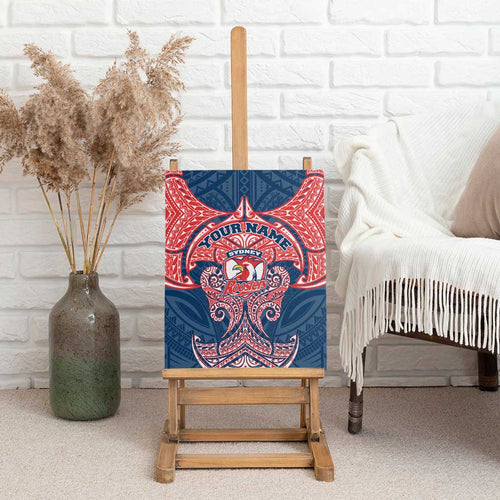 Personalized Sydney Roosters Canvas Wall Art Polynesian Tribal Pattern Style