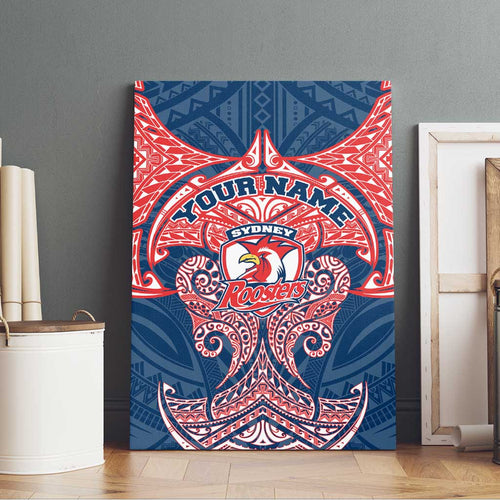 Personalized Sydney Roosters Canvas Wall Art Polynesian Tribal Pattern Style