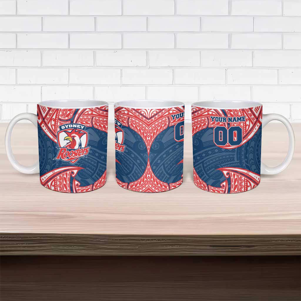 Personalized Sydney Roosters Ceramic Mug Polynesian Tribal Pattern Style