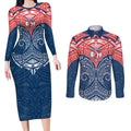 Personalized Sydney Roosters Couples Matching Long Sleeve Bodycon Dress and Long Sleeve Button Shirt Polynesian Tribal Pattern Style