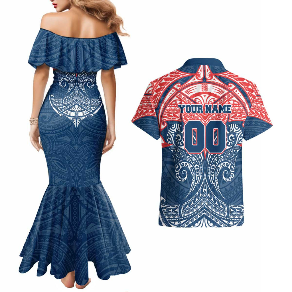 Personalized Sydney Roosters Couples Matching Mermaid Dress and Hawaiian Shirt Polynesian Tribal Pattern Style