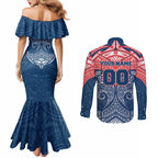Personalized Sydney Roosters Couples Matching Mermaid Dress and Long Sleeve Button Shirt Polynesian Tribal Pattern Style