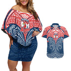 Personalized Sydney Roosters Couples Matching Off Shoulder Short Dress and Hawaiian Shirt Polynesian Tribal Pattern Style