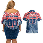 Personalized Sydney Roosters Couples Matching Off Shoulder Short Dress and Hawaiian Shirt Polynesian Tribal Pattern Style